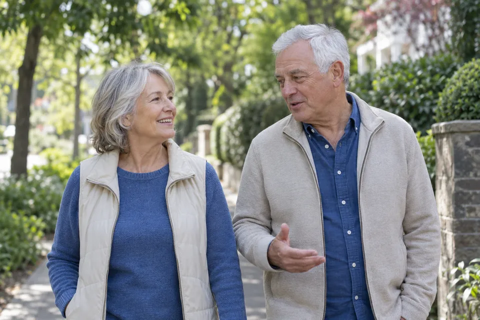 Older couple walking together