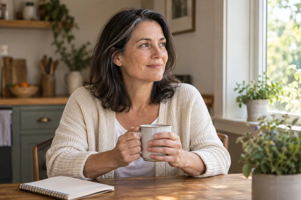 Woman sitting at a kitchen table
